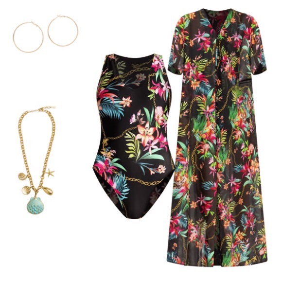 new Johnny Was swimsuit jungle reversible floral Miller V-neck black one-piece S - Picture 11 of 16